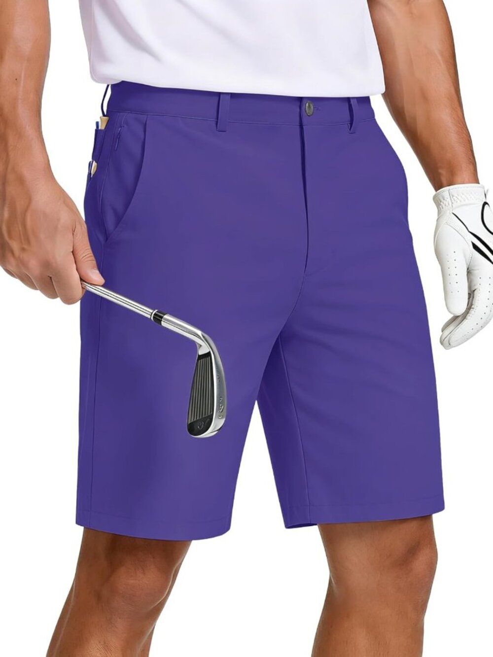 Men's Stretch Golf Dress Shorts 8" & 11" Inseam, Zipper Pocket, Casual Wear